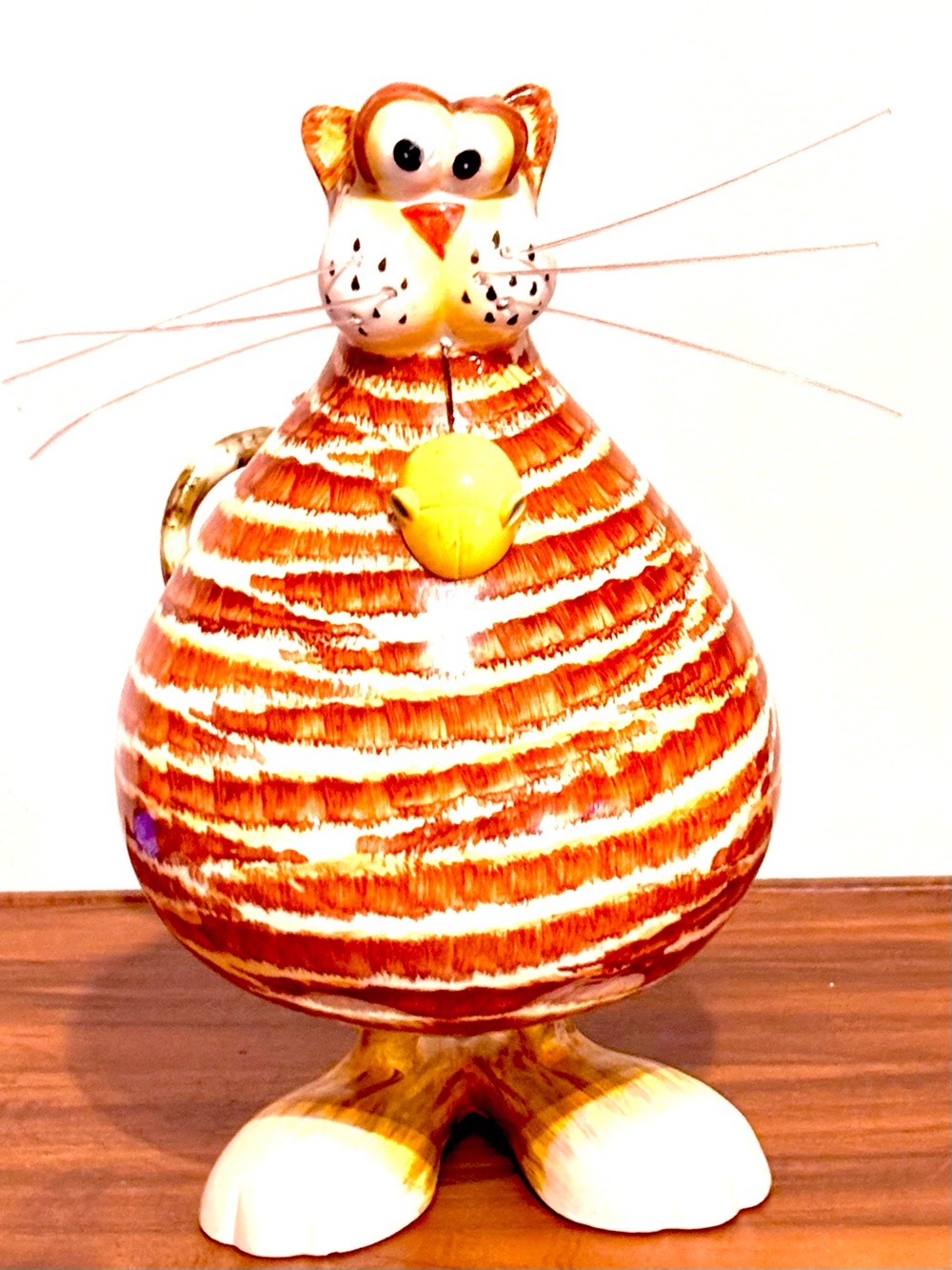Orange Fat Tabby Cat Wiggles in place Looking Cute with Mouse Ceramic Sculpture